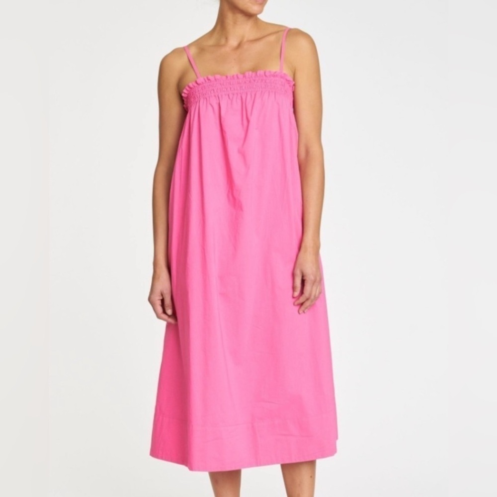 Pistola Farrah Midi Dress Smocked Ruffle Top Adjustable Straps Pink Size Medium
